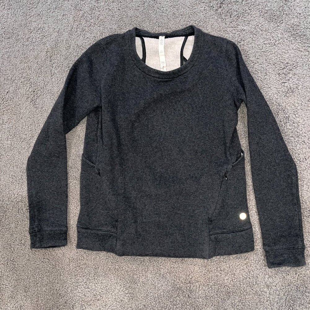 LULULEMON &go ENDEAVOR LONG SLEEVE OPEN BACK SWEATSHIRT TOP DARK  GRAY - EUC - 6